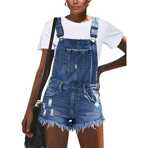 Women Light Blue Jeans Overalls Fashion Frayed Loose Slim Jumpsuits Summer Casual Hole Button Tassel Demin Jumpsuits For Ladies