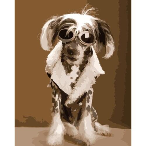 MaHuaf-i624 Fashion spotted dog wearing sunglasses DIY painting by Numbers animal Hand-painted canvas digital oil paintings
