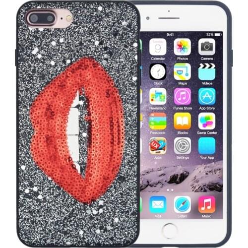 FACEVER Fashion Sequin Sexy Girl Lip Phone Cases For iPhone 6 Plus 6S 6S Plus 7 7 Plus 8 8 Plus X Soft Lovely Glitter Back Cover