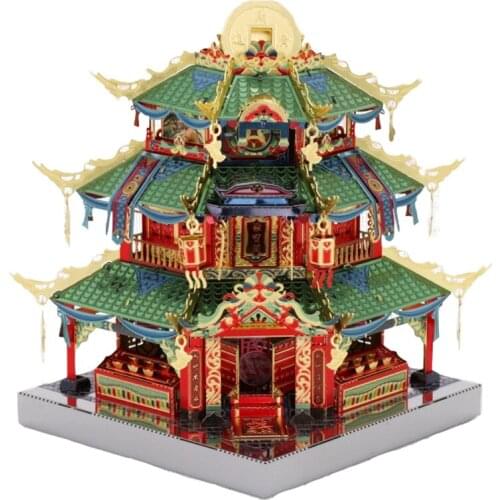 MU 3D Metal Puzzle Figure Toy Chinatown building Treasure Collection Hall model with LED light Puzzle 3D Models Gift Toys