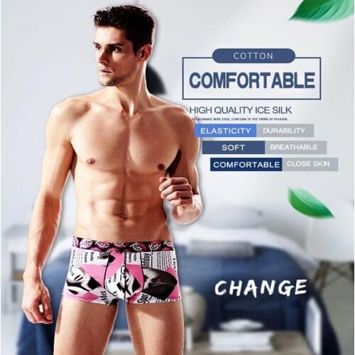 Boxers Men 4 Pcs Thin Section Ice Silk Breathable Boxershorts Mid Print Knitting Male Underwear Hot Sale Gift