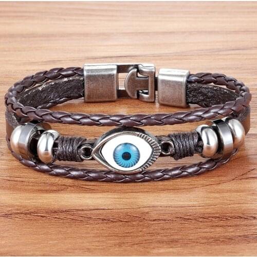 TYO Neo-Gothic Pattern Multi-Layers Evil Eye Design Leather Bracelet For Men Personality Jewelry Accessories Birthday Party Gift