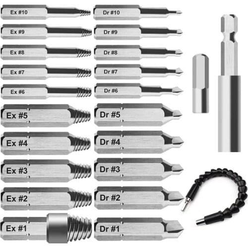 JFBL Hot 23 Pcs Damaged Screw Extractor Set for Broken Screw or Bolt, Broken Bolt Extractor Screw Remover Set with Extension Bit