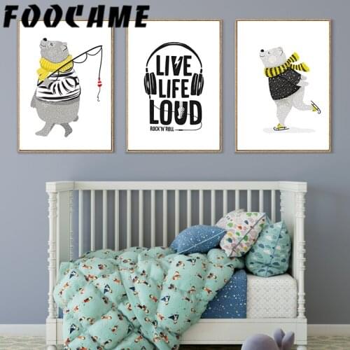 FOOCAME Cartoon Bear Fishing Wall Art Canvas Painting Nordic Nursery Decoration Pictures Posters and Prints Kids Room Bedroom