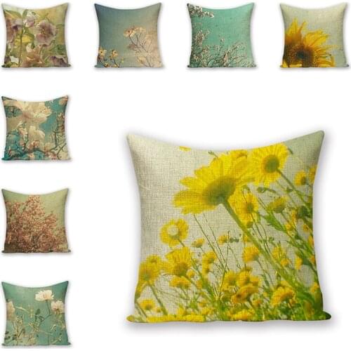 Flower Photo Printed Pillow Cases Decorative Cushions For Sofa Linen Pillow Cover For Chair Accessories Cushions Home Textil Art