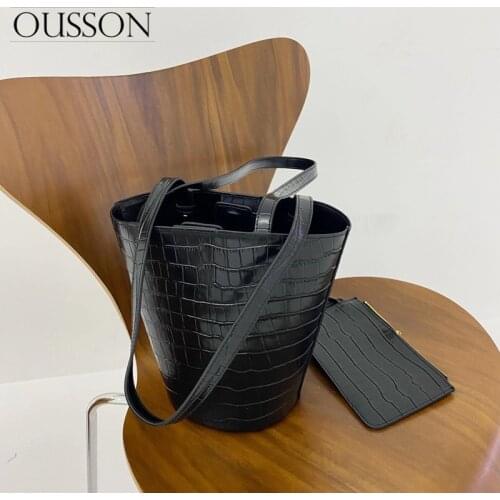 OUSSON 2021 New Design Leather Ladies Bucket Bag Exquisite Tote Handbag Fashion Shoulder Bag For Women