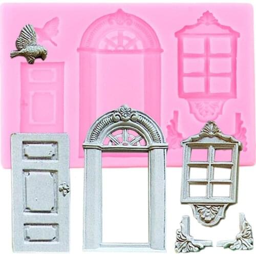 Windows Doors Birds Cupcake Topper Fondant Mold Cake Border Silicone Cake Decorating Tools DIY Candy Polymer Clay Chocolate Mold