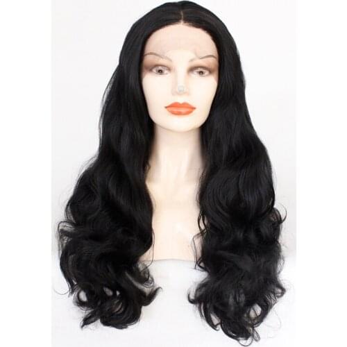 Lace Front Wigs 24" Long Wavy Synthetic Wigs for Black Women Heat Resistant Fiber Hair 180% Density Black Color Body Wave Wigs