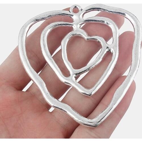 A Large DIY Jewelry Findings Antique Hollow Heart Shape Charm Pendant for Necklace Making 80x76mm
