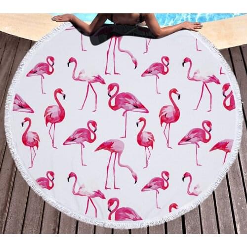 Hot Tropical Flamingo Round Tapestry Wall Hanging Sandy Beach Mat Towel Shawl Yoga Mat Summer Sarong Cloak Camping Mat