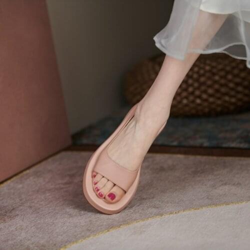 Platform Shoes Women Genuine Cow Leather Sandals For Women Shoes 2021 Summer Open-Toed Mid-Heel Sandals Women