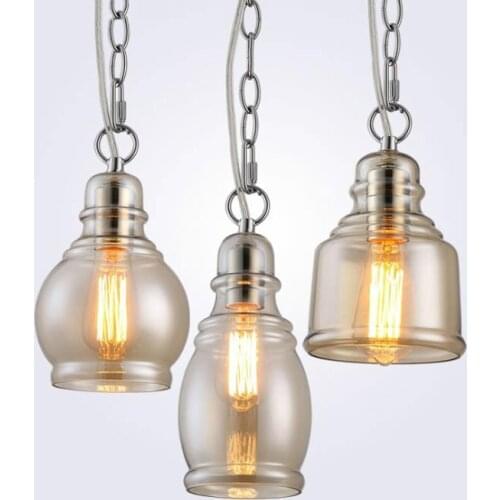 Vintage Loft Pendant Light Industrial Style Amber Glass Lamp Bar/Restaurant Retro Room Bar Bed Room 3 Style Pendant Light
