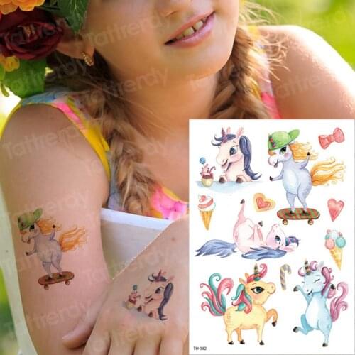Kids tattoo temporary waterproof tattoos children stickers body art horse unicorn animals tatoo water color face hand tattoo kid