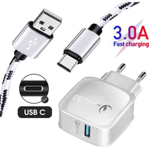 Quick Charge Phone Charger Portable Wall Charger USB Power Adapter Charging Type C USB Cable for LG huawei Samsung Mobile Phone