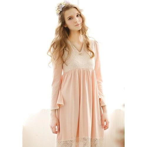 DISCOUNT Nightdress Female Sexy V-Neck Summer NEW Lace Retro Princess Slim Long Sleeping Dress Sweet Cute Women Sleepwear