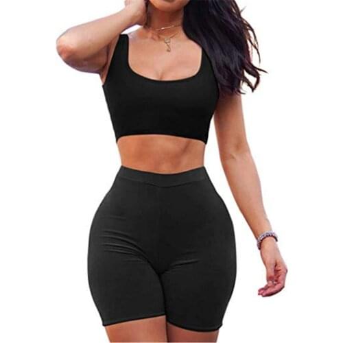 Women 2 Piece Set Crop Top&Shorts Bodycon Outfits Sport Workout Tracksuit 2019 Sexy Summer Slim Beach Party Club Clothing