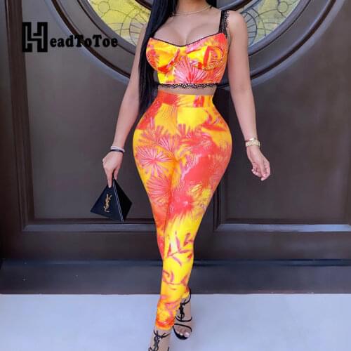 Print Lace Tassel Zip Sexy Party Two Piece Outfits Women Sleeveless V Neck Sheath Pencil 2 Piece Set Women