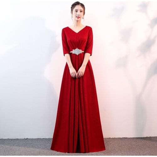 Evening Dress Fashion Zipper Back Empire Appliques V-Neck Half Sleeves Bling A-Line Floor-Length Woman Formal Party Gowns A1330