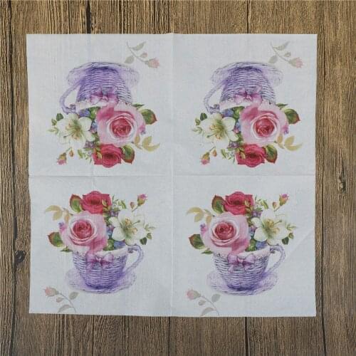 20Pcs/lot New Floral Flower Theme Paper Napkins Tissue Napkins Decoupage Decoration Festive Party Supplies 33x33cm