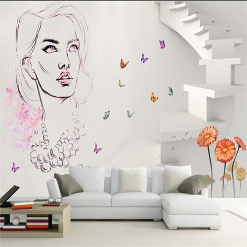3D Wall Paper for Walls Personalized Ladder Non-Woven Wallpapers Flower and Beauty Mural Living Room Decorative Wallpapers