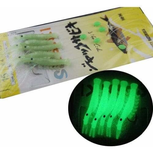5Packs Luminous Shrimp Sabiki Bait Rigs Glitter Glow in The Dark Fish Saltwater Bait Lure Catching Hook Tackle Fishing Rigs