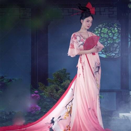 7 Designs Pink Fairy Princess Costume Chinese Vintage National Trend Tang Dynasty Classical Dance Photography Drama Hanfu