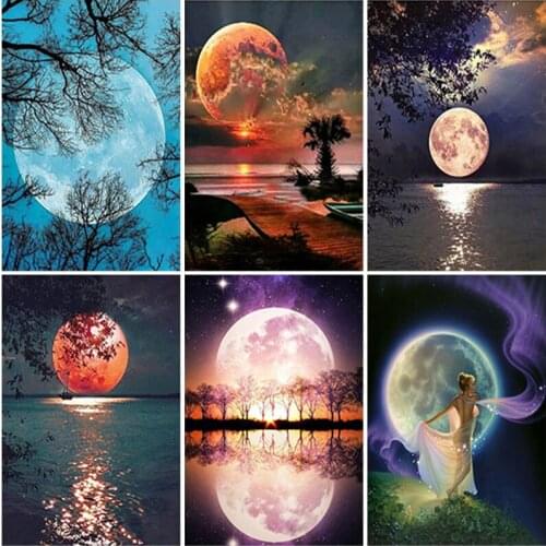 Diamond Mosaic Moon 5D Diy Landscape Diamond Painting Full Drill Square Round Mosaic Diamond Embroidery Cross Stitch Home Decor