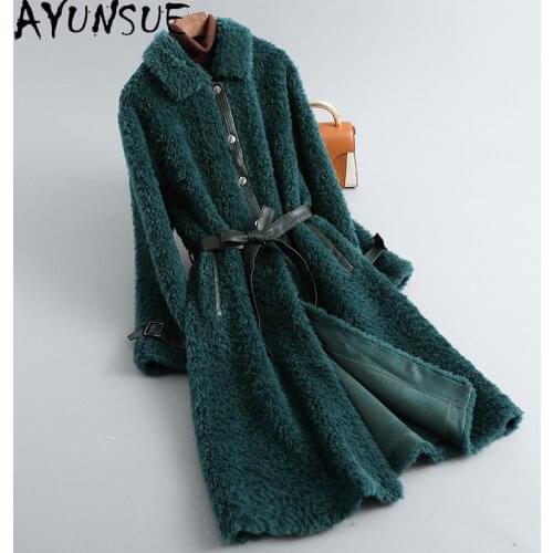 AYUNSUE Winter Wool Jacket Women 2021 Elegant 100% Real Sheep Shearling Coat Female Long Korean Fur Coats Casaco Feminino Gxy496