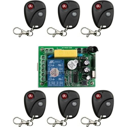 AC220V 2CH 10A RF Wireless Remote Control Switch System teleswitch 6 transmitter & 1 receiver relay Receiver Smart Home Switch