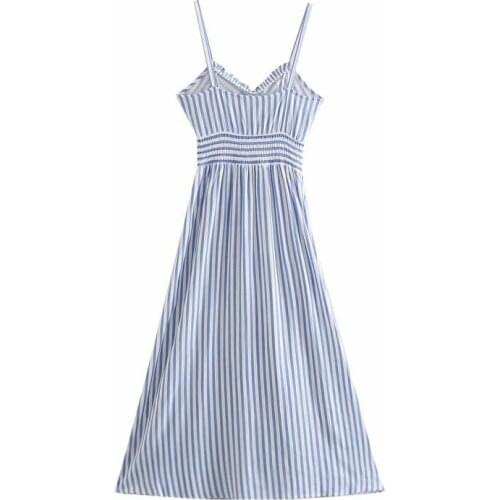 DOUJIIL 2021 New Style Blue Stripe Dress Sleeveless Backless Fashion Ladies Midi Dress Summer Dressing