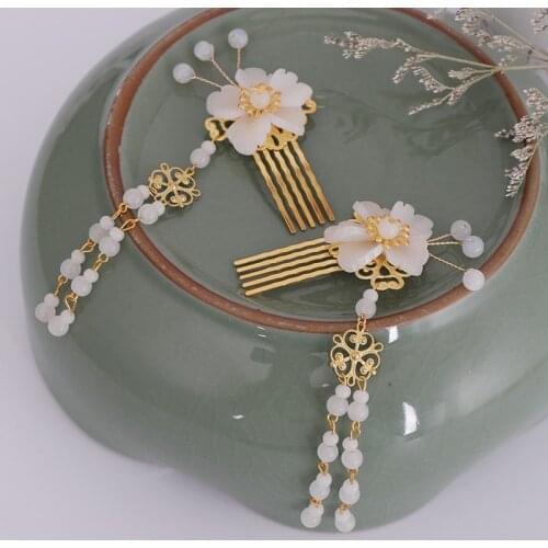 FORSEVEN 1 Pair Chinese Archaistic Dress Hair Jewelry Accessories Fairy Women Girl Crystal Flowers Tassels Hair Comb Headwear