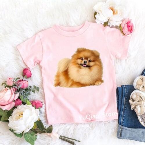 Cute Pomeranian Dog Animal Print Funny Kids Tshirt Summer 2021 ChildrenS Clothing 2 To 13 Years Pink/Yellow/Blue/Green T Shirt