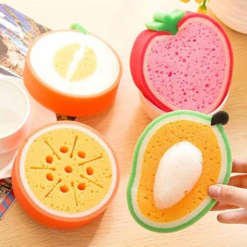 1pc Dishwashing Sponge Cute Fruit Thickened Bathtub Pot Dishwashing Scouring Pad Magic Kitchen Bathroom Cleaning Tools