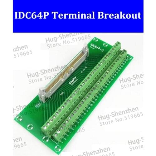 IDC64P IDC 64 Pin Male Connector to 64P Terminal Block Breakout Board Adapter PLC Relay Terminals DIN Rail Mounting--1pcs/lot