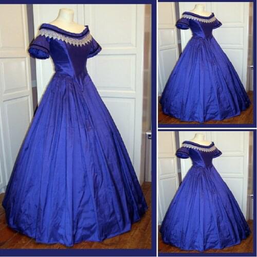 HIstory!Customer-made BLue Victorian dress 1860s Civil war Dress Vintage Cosplay dresses Scarlett dress SZ US6-36 V-262