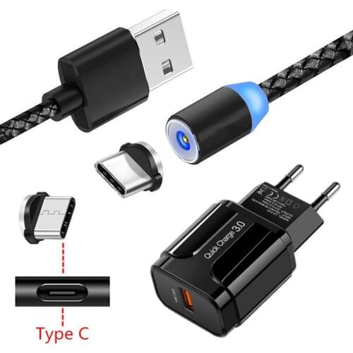 Type C Magnet Charge Cable For Samsung S10 A20E A30 A50 LG Stylo 5 Sony Xperia 10 XA1 XZ3 Magnetic USB Cable QC 3.0 Fast Charger