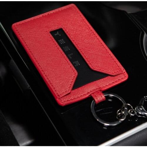 For Tesla Model 3 Y Leather Key Card Holder Protector Cover 2021 Car Accessories Black Red Keychain Fob Case Bag Model3 Three