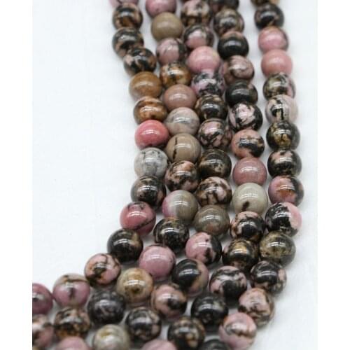 4 6 8 10 12mm Natural Black Line Rhodochrosite Stone Round Beads For Jewelry Making DIY Findings Bracelet Accessories Supplies