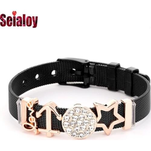 Hot Sale Black Stainless Steel Mesh Bracelets For Women Men Rose Gold Anchor Love Charms Brands Bracelet Bangles Jewelry Gifts