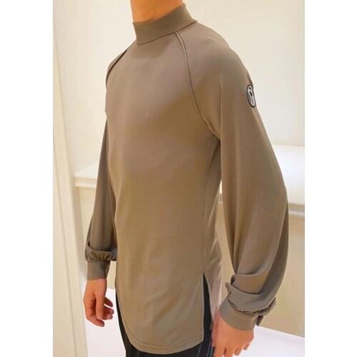 MenS High-Neck Slim Shirts Latin Dance Practice Clothes Long-Sleeved Top Samba Tango Latin Dance Performance Costumes DQS7598