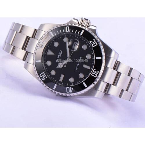Bliger 43mm black bezel black dial Sapphire Glass black Ceramics Bezel Automatic Mens Watch 1882