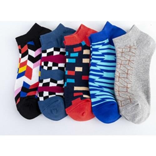 Peonfly Casual Mens Novelty Colorful Summer Ankle Happy Combed Cotton Short Plaid Dress Boat Socks