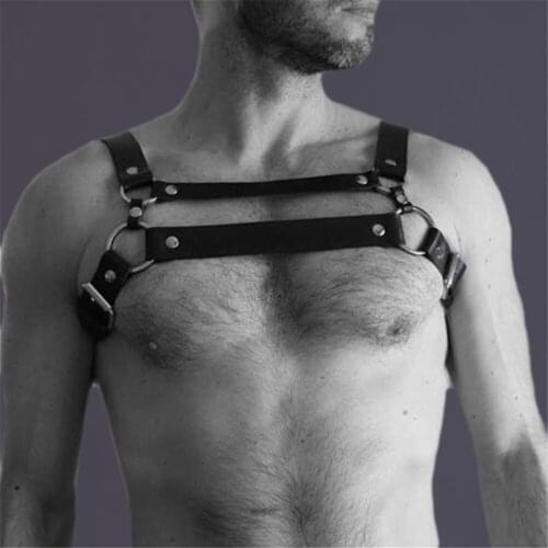 Male PU Leather Exotic Tops Fetish Men Gay Chest Harness Adjustable Harness Belts Punk Rave Costumes For Slave Sex BDSM Bondage