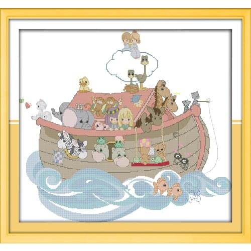 Noahs ark cross stitch set cartoon animal pattern canvas DMC color 18ct 14ct 11ct embroidery kit DIY handmade needlework craft