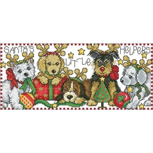 Christmas dog family patterns counted 11CT 14CT 18CT DIY Cross Stitch Sets wholesale Cross-stitch Kits Embroidery Needlework