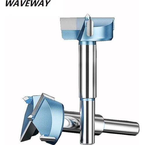 Waveway 12mm-65mm Forstner Drill Bits Tips Woodworking Tools Hole Saw Cutter Hinge Boring Round Shank Tungsten Carbide Cutter