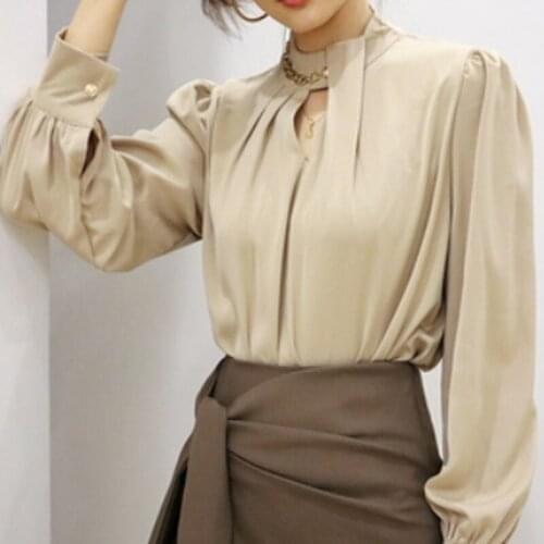 2021 Autumn New White Shirt Fashion Design Blouse Female Solid Casual Loose Shirt V-neck French Tops Elegant Blusa Mujer 16879