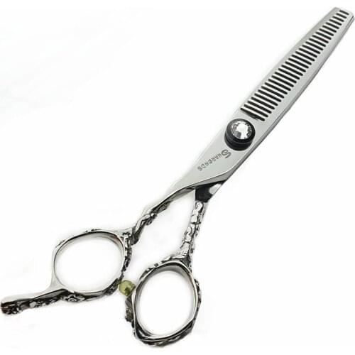 Sarentes Genuine Left Hand Special Scissors 6 Inch Flat Shear Thinning Set Fashion Exquisite Non-slip Wear-resistant Scissors