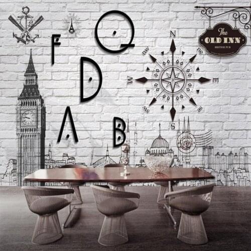 Beibehang Custom hand-painted backdrop wallpaper retro wallpaper Big Ben white brick wall living room TV room wallpaper for