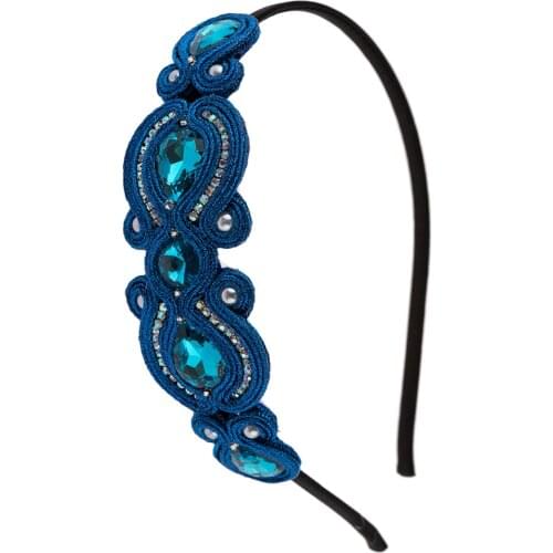 Soutache Hairbands Handmade Womens Hair Accessories Fashion boho Headband Crystal Flowers Hair jewelry Colorful Hair clips blue